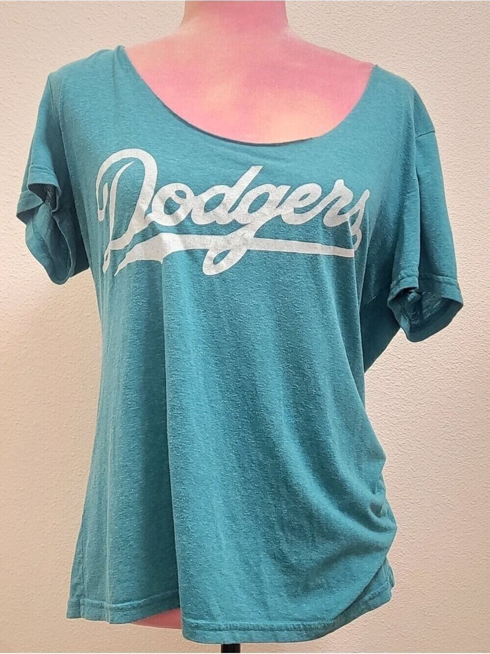 Leith Teal Dodgers Graphic Scoop Neck Tee